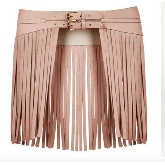 Women’s‎ S BCBG Faux Leather Fringe Belted Skirt Overlay New with tags - Picture 1 of 8